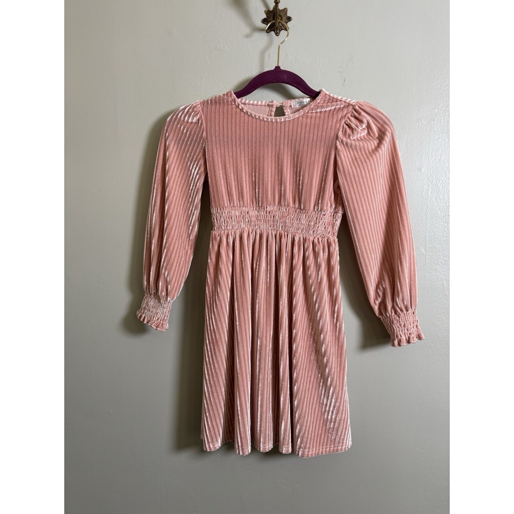 Arshiner Girls Size 7 Pink Velvet Dress Coquette Balletcore Puff Sleeve